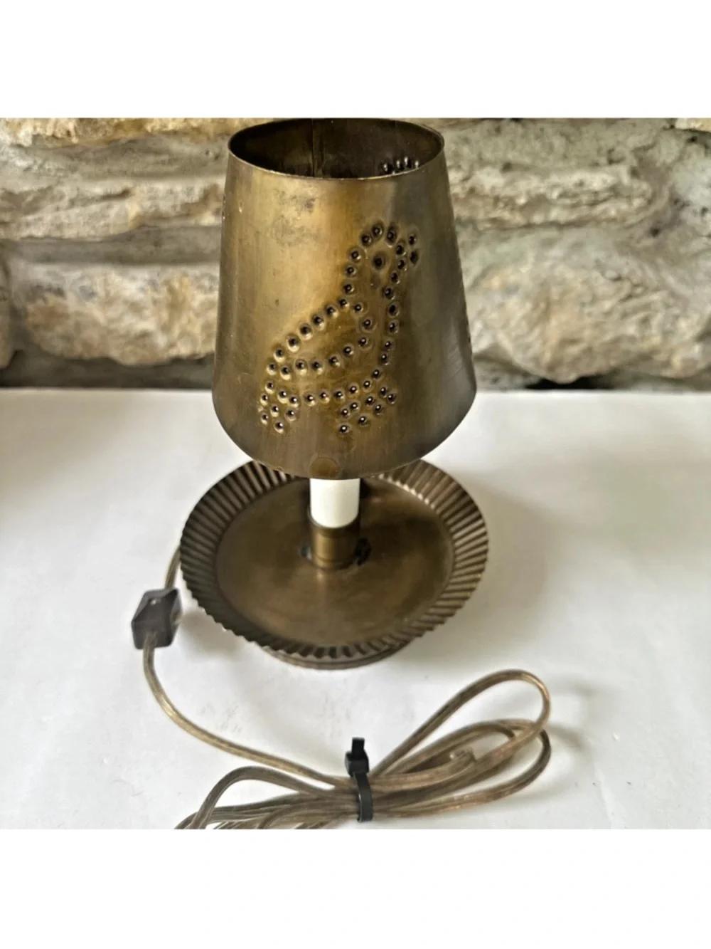 Vintage Punched Brass Candle Lamp Eagle Electric G
